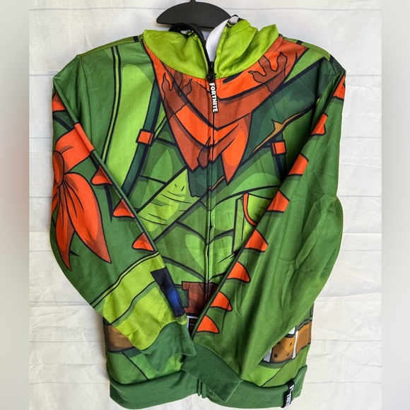 Fortnite Hoodie Boys M Green Dino Rex Costume Full Zip Cosplay Gamer Sweatshirt - Picture 9 of 15